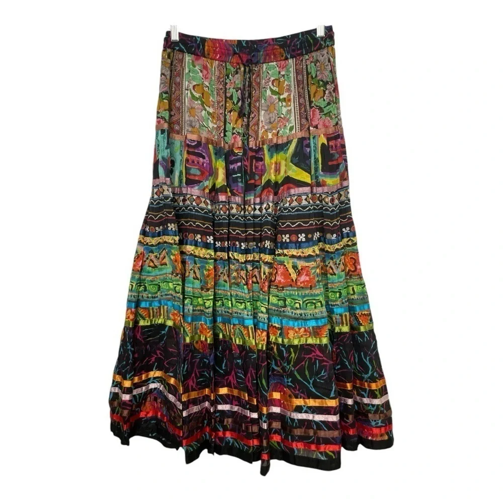 Travelsmith Sz Medium Funky Gypsy Colorful Cotton Boho Skirt Lagenook Art-Wear